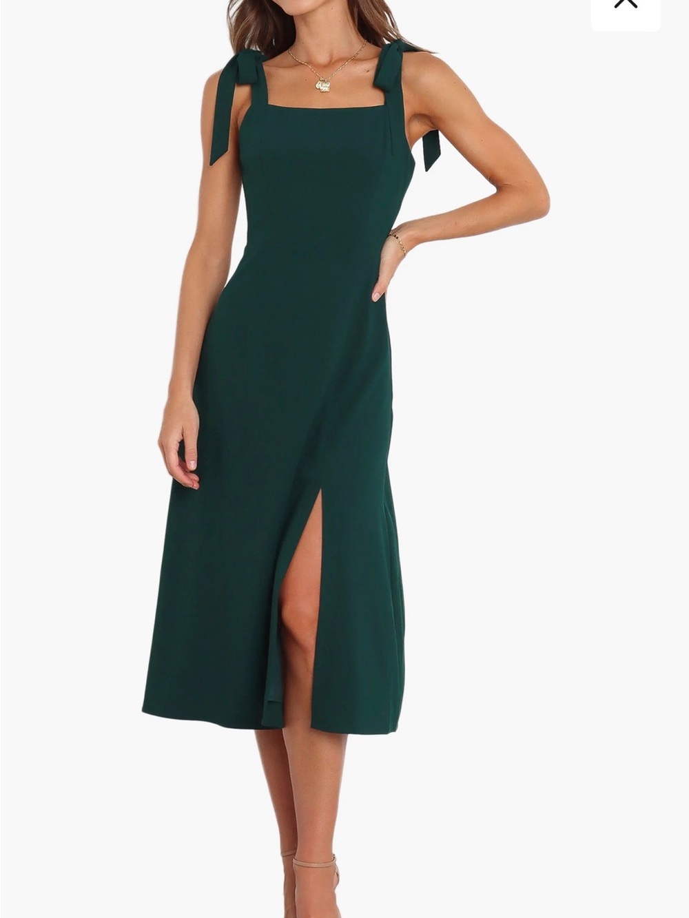 Like new Petal and Pup Tie-Shoulder Square Neck Midi Dress in Deep Green